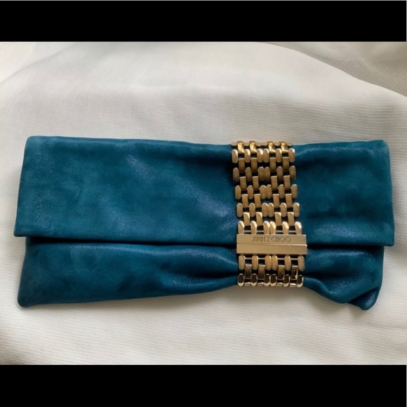 Jimmy Choo Handbags - Jimmy Choo Chandra teal suede clutch
